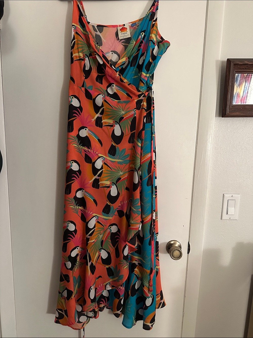Anthropologie Toucan Print Wrap Maxi Dress - Orange & Teal